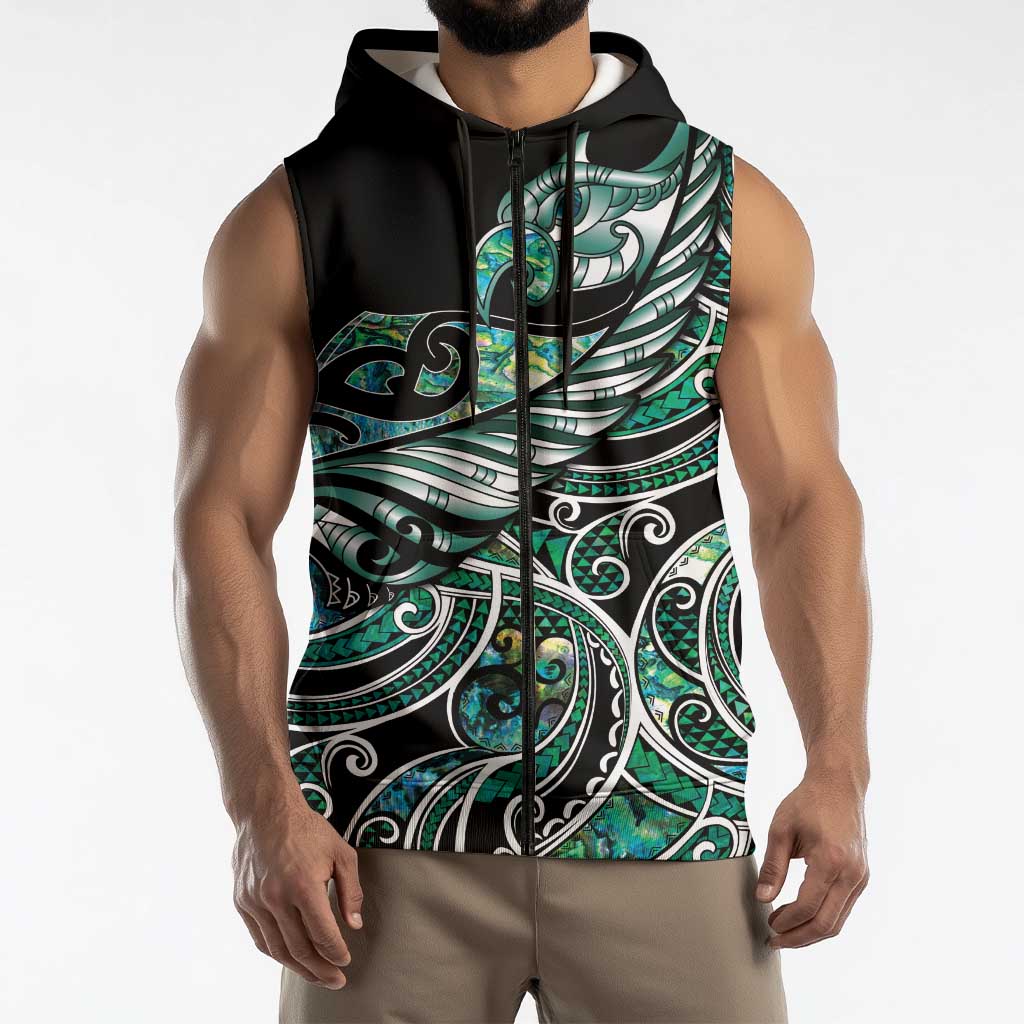 Maori Matariki - Manaia Sleeveless Zip Hoodie Emerald Paua Shell LT7 - Polynesian Pride