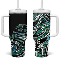 Maori Matariki - Manaia Tumbler With Handle Emerald Paua Shell LT7 One Size: 40 oz Green - Polynesian Pride