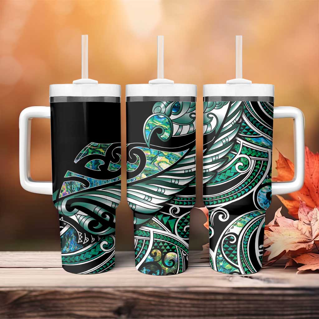 Maori Matariki - Manaia Tumbler With Handle Emerald Paua Shell LT7 - Polynesian Pride