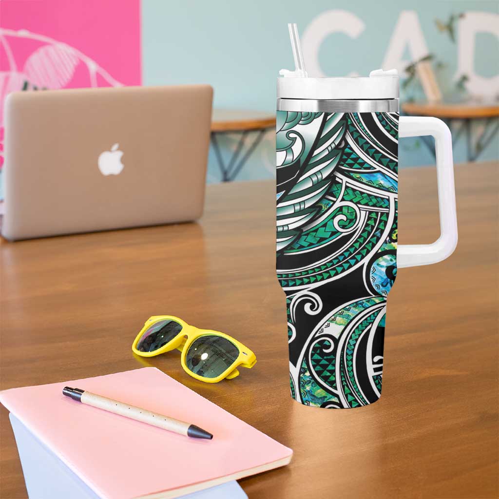 Maori Matariki - Manaia Tumbler With Handle Emerald Paua Shell LT7 - Polynesian Pride
