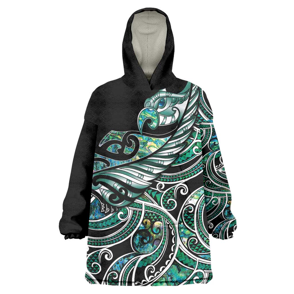 Maori Matariki - Manaia Wearable Blanket Hoodie Emerald Paua Shell LT7 One Size Green - Polynesian Pride