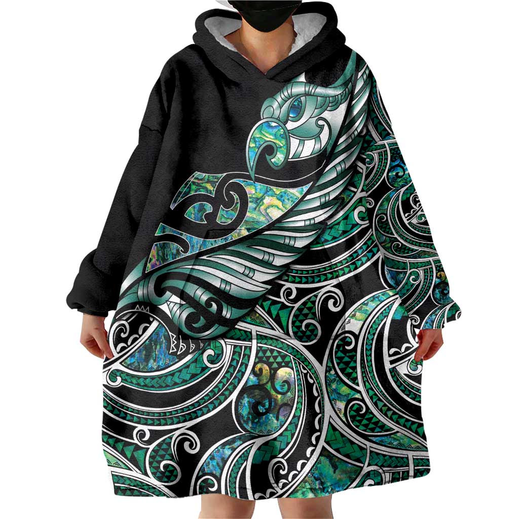 Maori Matariki - Manaia Wearable Blanket Hoodie Emerald Paua Shell LT7 - Polynesian Pride