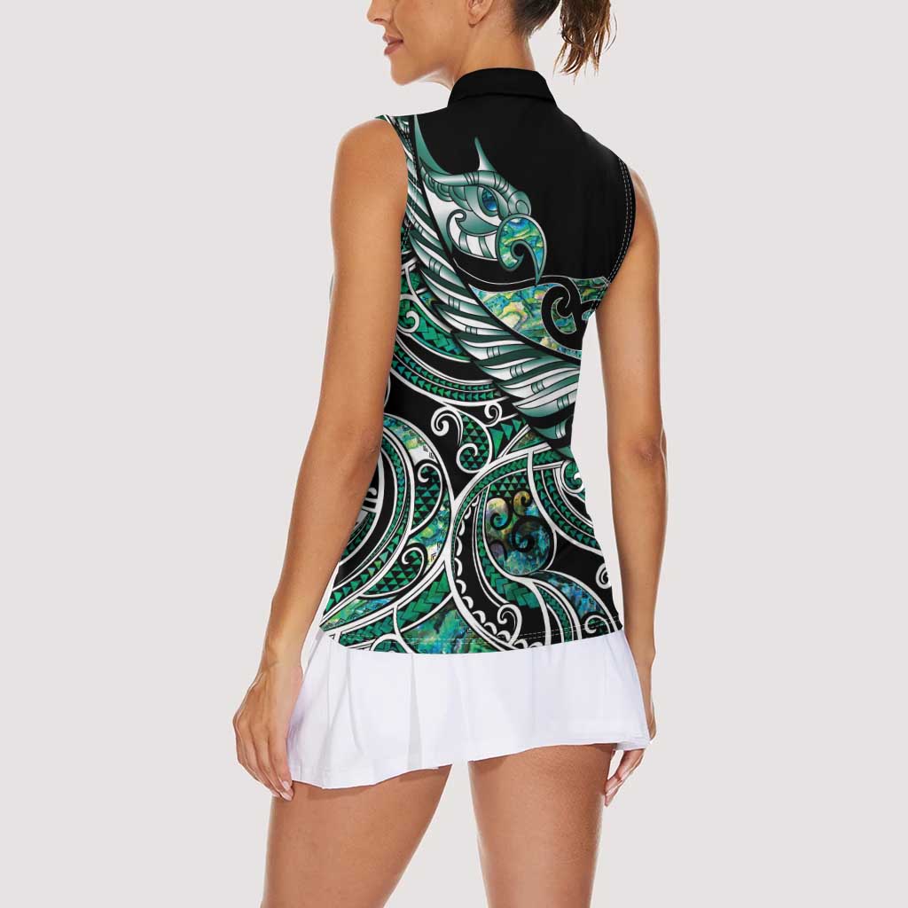 Maori Matariki - Manaia Women Sleeveless Polo Shirt Emerald Paua Shell LT7 - Polynesian Pride