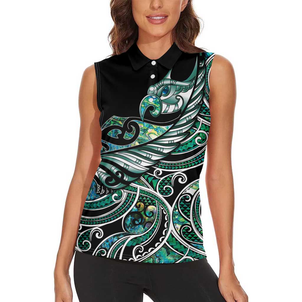 Maori Matariki - Manaia Women Sleeveless Polo Shirt Emerald Paua Shell LT7 - Polynesian Pride