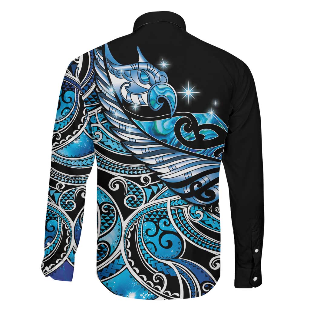 Maori Matariki - Manaia Family Matching Long Sleeve Bodycon Dress and Hawaiian Shirt Galaxy Blue Paua Shell
