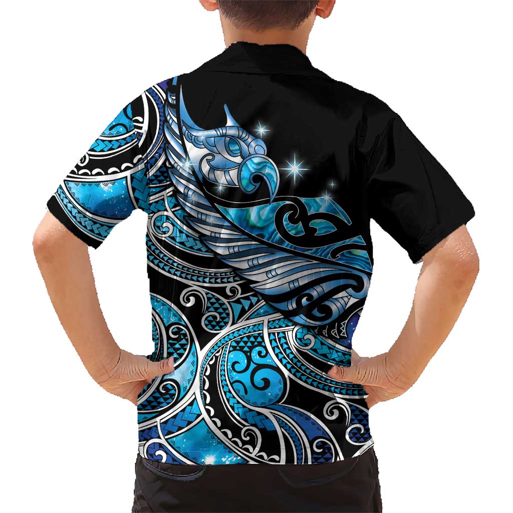 Maori Matariki - Manaia Family Matching Off Shoulder Maxi Dress and Hawaiian Shirt Galaxy Blue Paua Shell