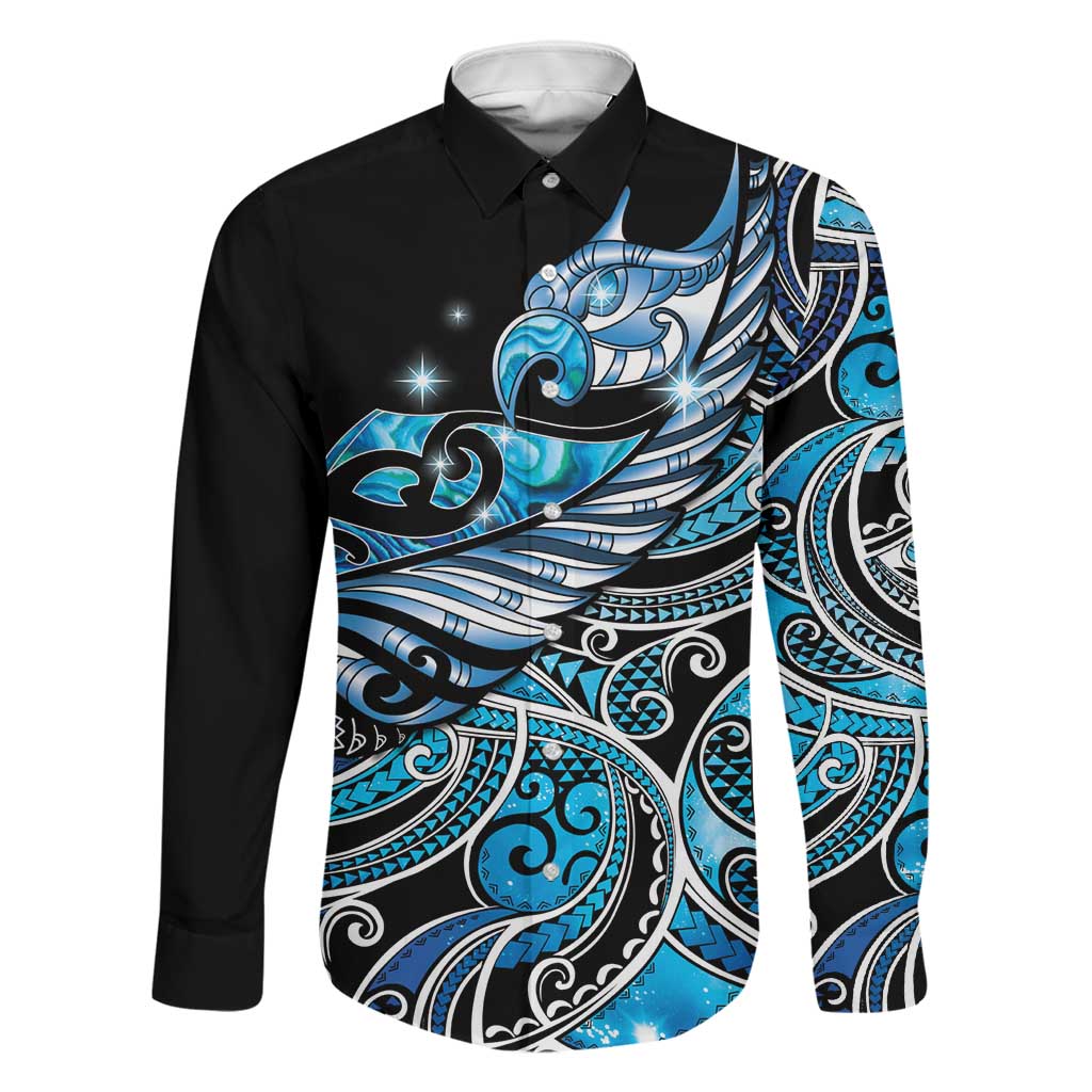 Maori Matariki - Manaia Family Matching Off Shoulder Maxi Dress and Hawaiian Shirt Galaxy Blue Paua Shell