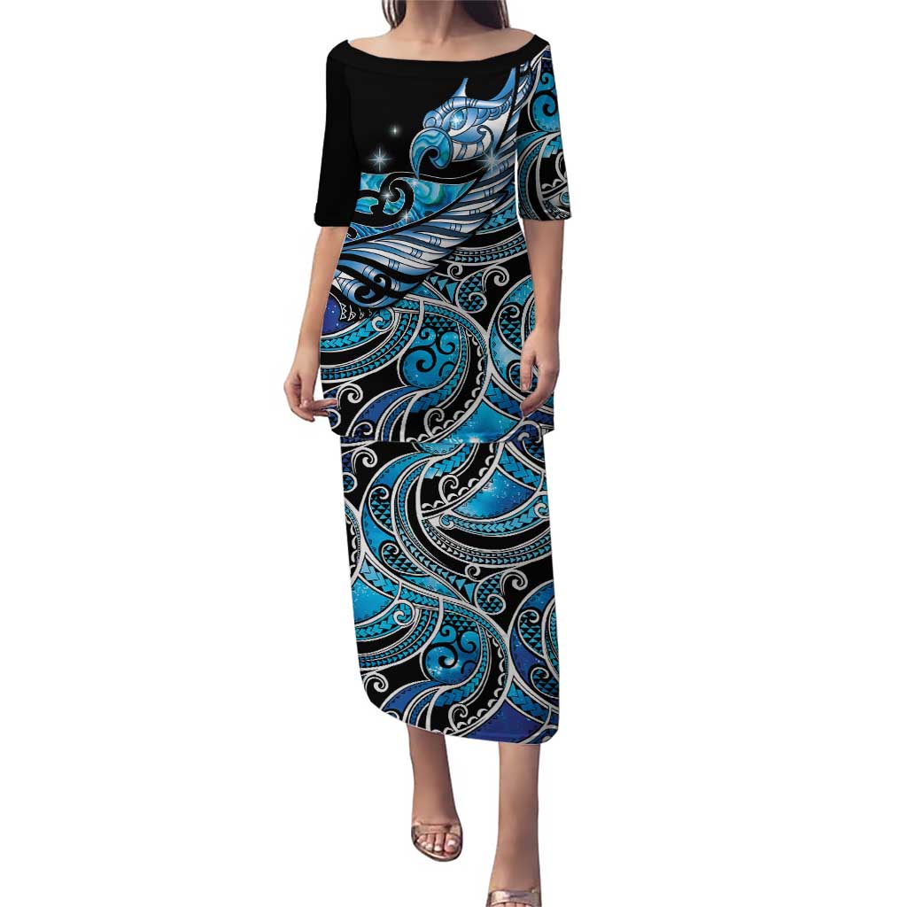 Maori Matariki - Manaia Family Matching Puletasi and Hawaiian Shirt Galaxy Blue Paua Shell