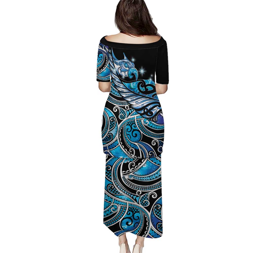 Maori Matariki - Manaia Family Matching Puletasi and Hawaiian Shirt Galaxy Blue Paua Shell