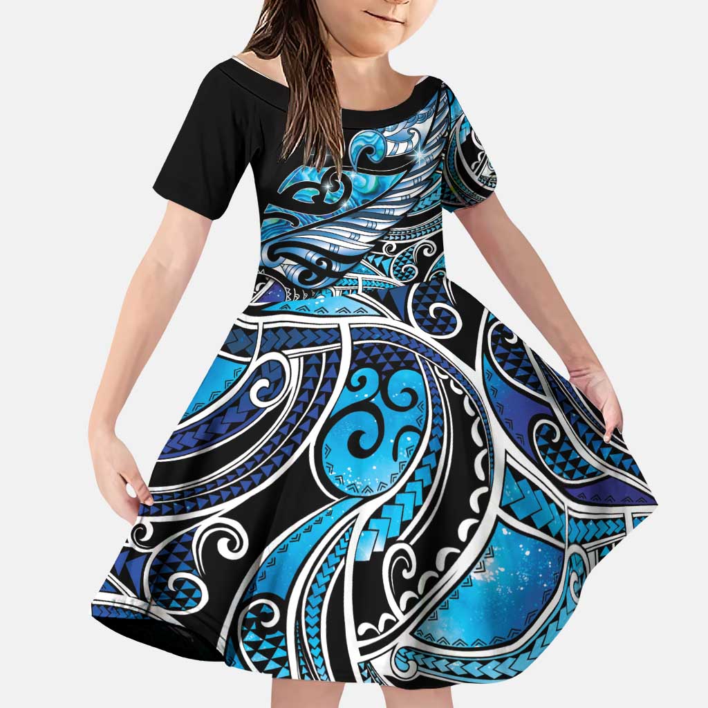 Maori Matariki - Manaia Family Matching Summer Maxi Dress and Hawaiian Shirt Galaxy Blue Paua Shell