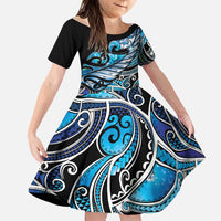 Maori Matariki - Manaia Family Matching Summer Maxi Dress and Hawaiian Shirt Galaxy Blue Paua Shell