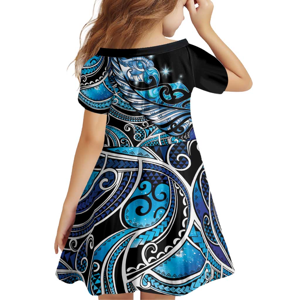 Maori Matariki - Manaia Family Matching Summer Maxi Dress and Hawaiian Shirt Galaxy Blue Paua Shell