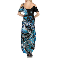 Maori Matariki - Manaia Family Matching Summer Maxi Dress and Hawaiian Shirt Galaxy Blue Paua Shell