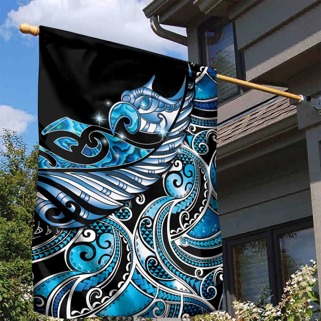 Maori Matariki - Manaia Garden Flag Galaxy Blue Paua Shell