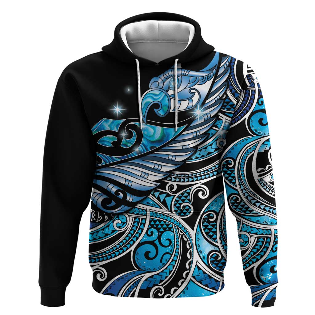 Maori Matariki - Manaia Hoodie Galaxy Blue Paua Shell