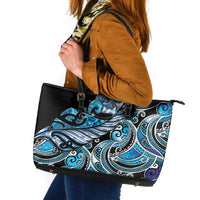 Maori Matariki - Manaia Leather Tote Bag Galaxy Blue Paua Shell