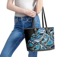 Maori Matariki - Manaia Leather Tote Bag Galaxy Blue Paua Shell
