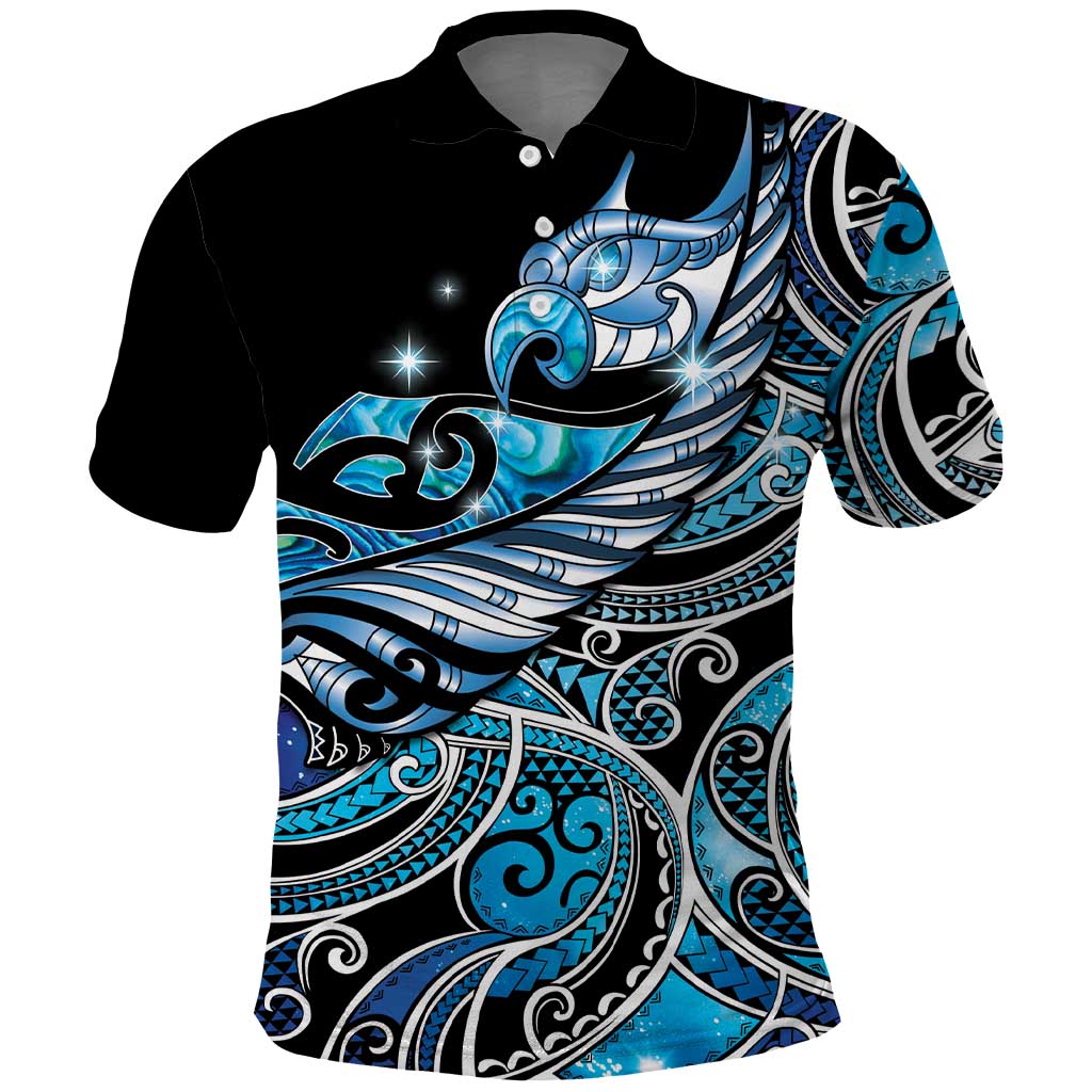 Maori Matariki - Manaia Polo Shirt Galaxy Blue Paua Shell