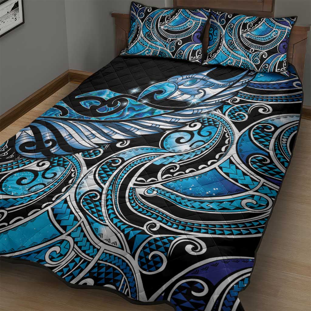 Maori Matariki - Manaia Quilt Bed Set Galaxy Blue Paua Shell