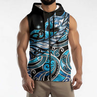 Maori Matariki - Manaia Sleeveless Zip Hoodie Galaxy Blue Paua Shell LT7 - Polynesian Pride