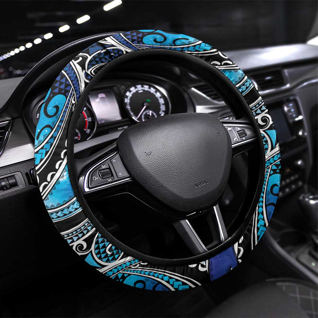 Maori Matariki - Manaia Steering Wheel Cover Galaxy Blue Paua Shell