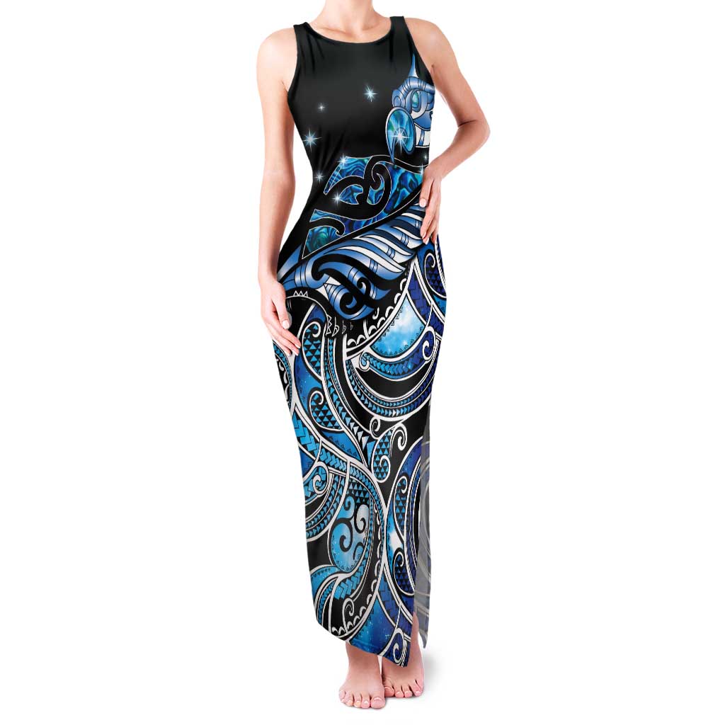 Maori Matariki - Manaia Tank Maxi Dress Galaxy Blue Paua Shell LT7 Women Blue - Polynesian Pride