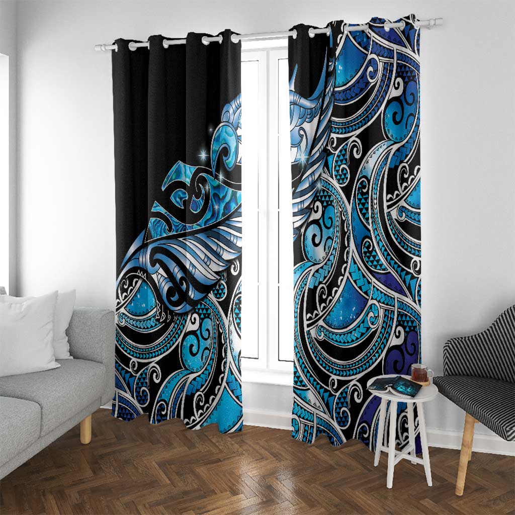 Maori Matariki - Manaia Window Curtain Galaxy Blue Paua Shell