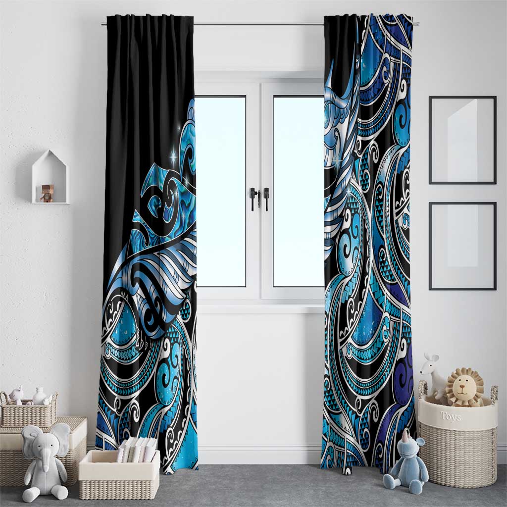 Maori Matariki - Manaia Window Curtain Galaxy Blue Paua Shell