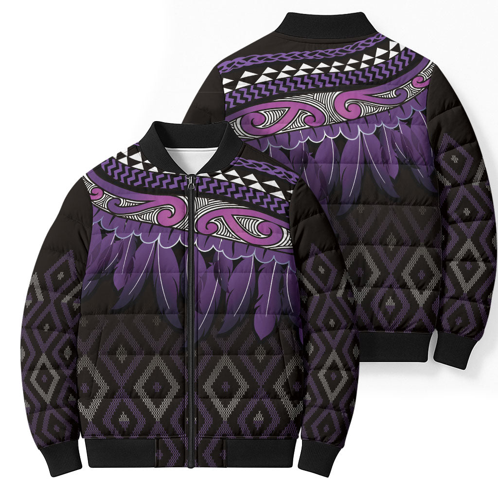 Aotearoa Maori Ngati Porou Iwi Bomber Puffer Jacket Korowai Tukutuku Kaokao Motifs