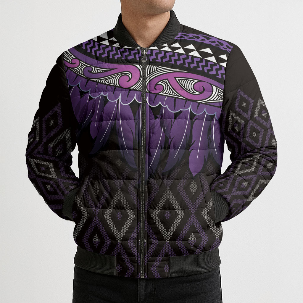 Aotearoa Maori Ngati Porou Iwi Bomber Puffer Jacket Korowai Tukutuku Kaokao Motifs