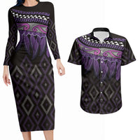 Aotearoa Maori Ngati Porou Iwi Couples Matching Long Sleeve Bodycon Dress and Hawaiian Shirt Korowai Tukutuku Kaokao Motifs