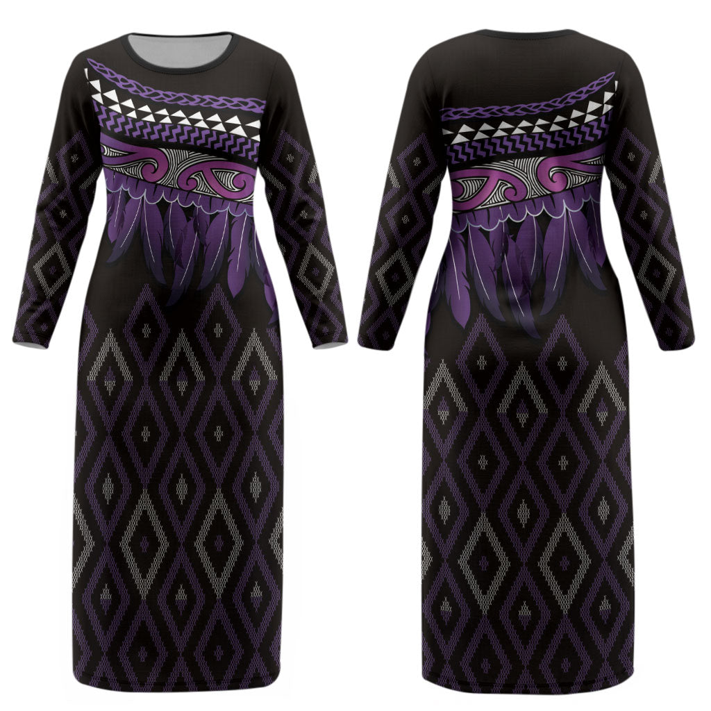 Aotearoa Maori Ngati Porou Iwi Couples Matching Long Sleeve Bodycon Dress and Long Sleeve Button Shirt Korowai Tukutuku Kaokao Motifs
