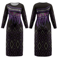 Aotearoa Maori Ngati Porou Iwi Couples Matching Long Sleeve Bodycon Dress and Long Sleeve Button Shirt Korowai Tukutuku Kaokao Motifs