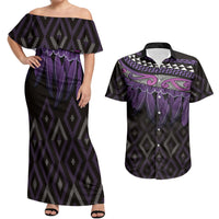 Aotearoa Maori Ngati Porou Iwi Couples Matching Off Shoulder Maxi Dress and Hawaiian Shirt Korowai Tukutuku Kaokao Motifs