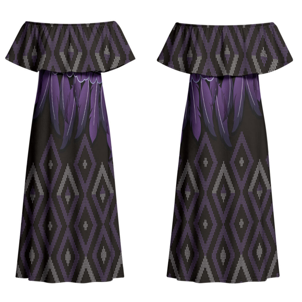 Aotearoa Maori Ngati Porou Iwi Couples Matching Off Shoulder Maxi Dress and Hawaiian Shirt Korowai Tukutuku Kaokao Motifs