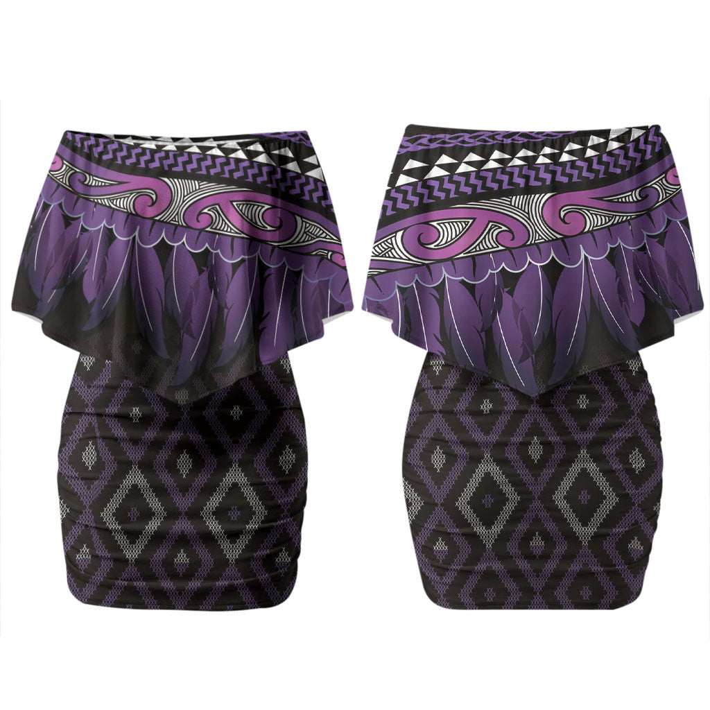 Aotearoa Maori Ngati Porou Iwi Couples Matching Off Shoulder Short Dress and Long Sleeve Button Shirt Korowai Tukutuku Kaokao Motifs