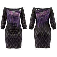 Aotearoa Maori Ngati Porou Iwi Couples Matching Off The Shoulder Long Sleeve Dress and Hawaiian Shirt Korowai Tukutuku Kaokao Motifs