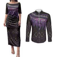 Aotearoa Maori Ngati Porou Iwi Couples Matching Puletasi and Long Sleeve Button Shirt Korowai Tukutuku Kaokao Motifs