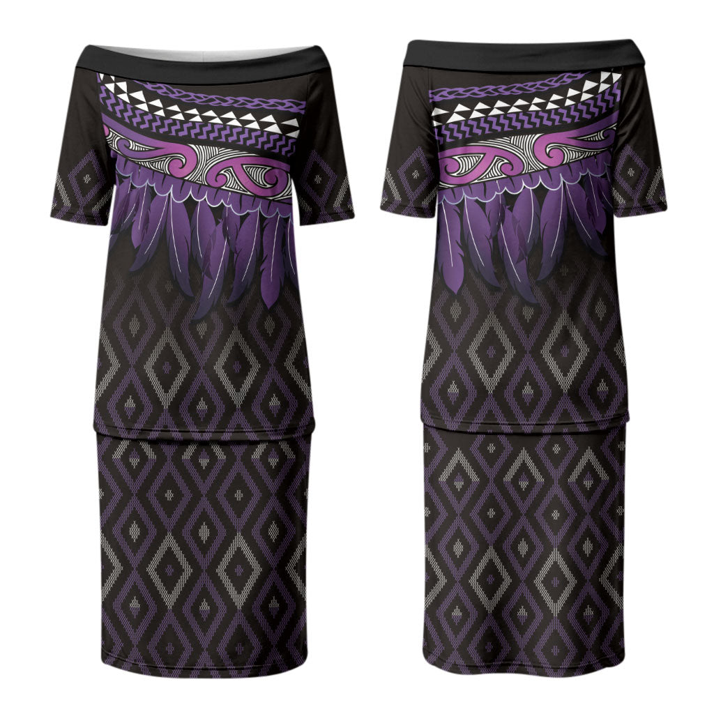 Aotearoa Maori Ngati Porou Iwi Couples Matching Puletasi and Long Sleeve Button Shirt Korowai Tukutuku Kaokao Motifs