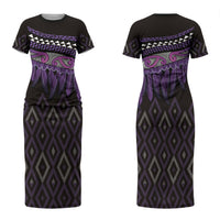 Aotearoa Maori Ngati Porou Iwi Couples Matching Short Sleeve Bodycon Dress and Long Sleeve Button Shirt Korowai Tukutuku Kaokao Motifs