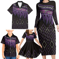 Aotearoa Maori Ngati Porou Iwi Family Matching Long Sleeve Bodycon Dress and Hawaiian Shirt Korowai Tukutuku Kaokao Motifs