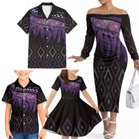Aotearoa Maori Ngati Porou Iwi Family Matching Off The Shoulder Long Sleeve Dress and Hawaiian Shirt Korowai Tukutuku Kaokao Motifs
