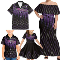 Aotearoa Maori Ngati Porou Iwi Family Matching Off Shoulder Maxi Dress and Hawaiian Shirt Korowai Tukutuku Kaokao Motifs