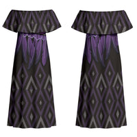 Aotearoa Maori Ngati Porou Iwi Family Matching Off Shoulder Maxi Dress and Hawaiian Shirt Korowai Tukutuku Kaokao Motifs