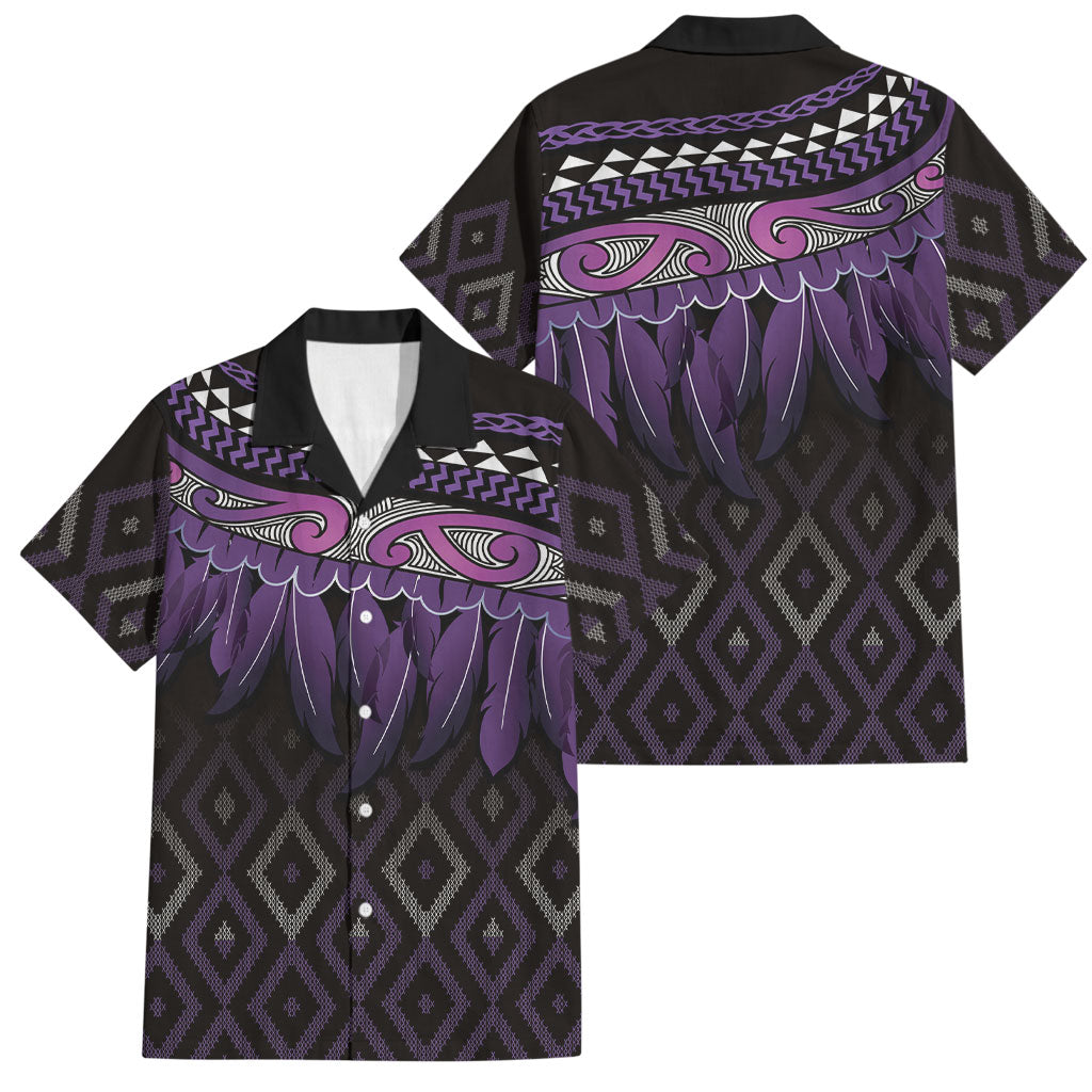 Aotearoa Maori Ngati Porou Iwi Family Matching Off Shoulder Short Dress and Hawaiian Shirt Korowai Tukutuku Kaokao Motifs