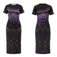 Aotearoa Maori Ngati Porou Iwi Family Matching Short Sleeve Bodycon Dress and Hawaiian Shirt Korowai Tukutuku Kaokao Motifs