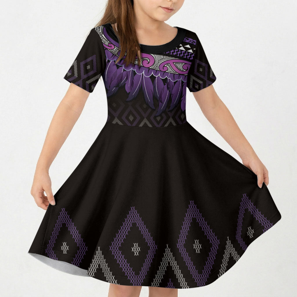 Aotearoa Maori Ngati Porou Iwi Kid Short Sleeve Dress Korowai Tukutuku Kaokao Motifs