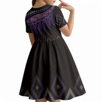 Aotearoa Maori Ngati Porou Iwi Kid Short Sleeve Dress Korowai Tukutuku Kaokao Motifs
