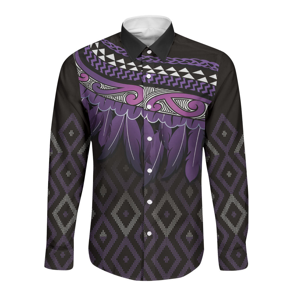 Aotearoa Maori Ngati Porou Iwi Long Sleeve Button Shirt Korowai Tukutuku Kaokao Motifs