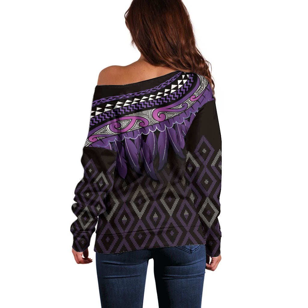 Aotearoa Maori Ngati Porou Iwi Off Shoulder Sweater Korowai Tukutuku Kaokao Motifs